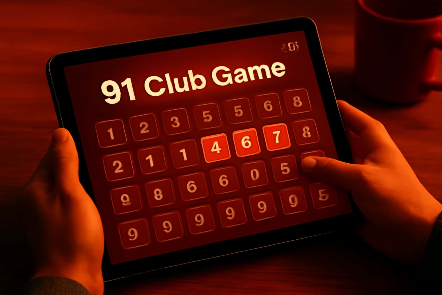 An informative tablet screen displaying the 91 Club Game interface.