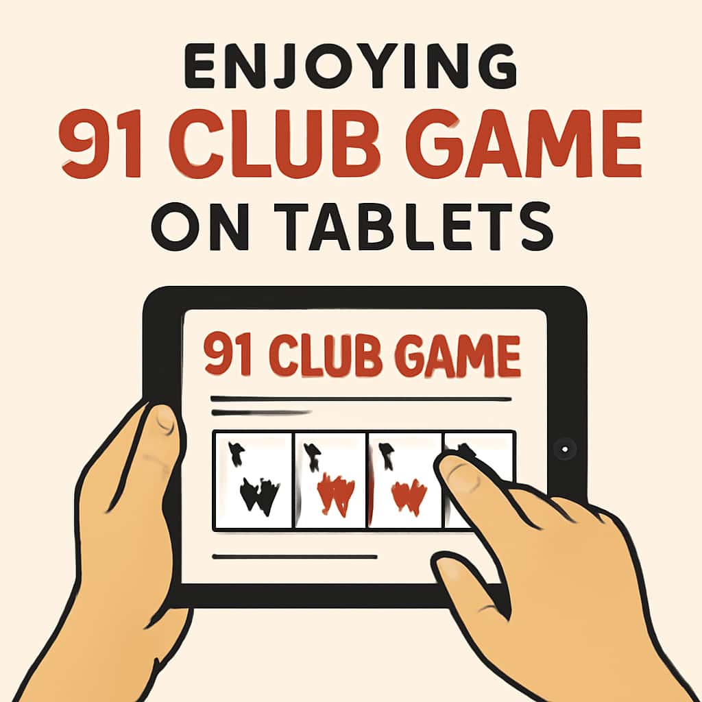 An illustration depicting the features of the 91 Club Game on tablets.